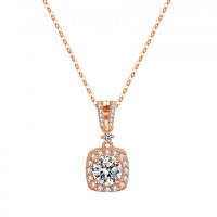 Sterling Silver 1-Carat Moissanite Women's Luxury Square Pendant Necklace-1 carat (moissanite)  925 silver