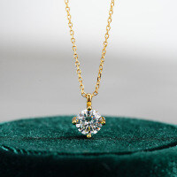14K Gold Plated 925 Sterling Silver Moissanite Four-Prong Pendant Necklace-carat (zircon)  925 silver