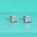 wholesale S925 Sterling Silver Moissanite Square Four-Prong Earrings for Women, Princess Minimalist Fashion Niche Design Zircon-0-1