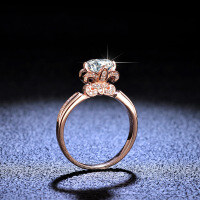Silver Moissanite Ring Iris Flower Petals Women's Live Stream Supply-1 carat (empty)  13 yards