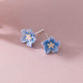 wholesale S925 silver blue flower earrings camellia trendy unique design women's ear jewelry M04475-0-3