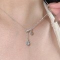 wholesale S925 Sterling Silver Blue Waterdrop Teardrop Sapphire Pendant Adjustable Pull-Chain Dainty Fresh Sweet Collarbone Necklace-0-3