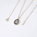 wholesale S925 Silver Plated 14K Gold Vintage Japanese Style Aget* Mysterious Blue Flash Labradorite Necklace Collarbone Chain Wholesale-0-3