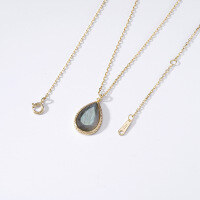 wholesale S925 Silver Plated 14K Gold Vintage Japanese Style Aget* Mysterious Blue Flash Labradorite Necklace Collarbone Chain Wholesale-Labradorite Vintage Necklace 925 Silver
