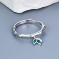 wholesale S925 Sterling Silver "Bamboo with Green Leaves" Openable Adjustable Ring for Women, Niche Design with High-End Feel, Available for Wholesale-0-2