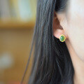 wholesale Gold-Plated 925 Silver with Zircon and Natural Hetian Jasper Inlaid Egg-Surface Jade Earrings-0-2