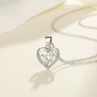 Sterling Silver Heart Moissanite Necklace Women's Fashion Pendant-[Super Sparkling Zircon] 1 Carat Necklace  925 Silver