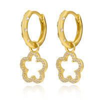 wholesale 925 Sterling Silver Micro-Paved Zircon Flower Hoop Earrings with Clasp, Fashionable, Fresh, and Sweet Small Luxe Style Hollow-Out Ear Jewelry-Gold 925 silver