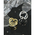 wholesale S925 Sterling Silver Korean Version Hollow Ring Ins Niche Design Textured Foil Effect Misaligned Crossover Ring for Women-0-1