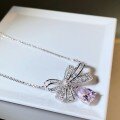 wholesale Platinum-Electroplated 925 Silver Bow-Shaped Waterdrop Pendant Necklace for Women with Full Pavé-Inlaid High-Carbon Zirconia-0-4