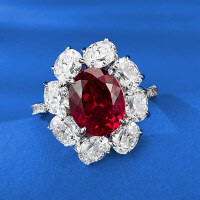 wholesale S925 silver with 8*10mm pigeon blood pigeon egg full diamond festive red high-carbon diamond ring-R831 Pigeon Blood Red No. 9