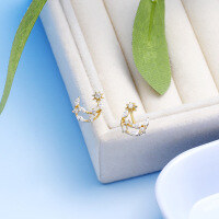 wholesale 14K Gold Plated Sterling Silver Korean Sweet and Exquisite Moon Zircon Ear Studs Octagram Minimalist Star Earrings-Korean Sweet Star and Moon Earrings 925 Silver