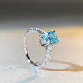 wholesale S925 Sterling Silver Aquamarine Ring Women Radiant Cut High Carbon Diamond Simple and Versatile Ring Women TikTok Live Streaming Style-0-1