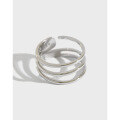 wholesale S925 Sterling Silver Korean-style Line Pattern Ring, INS Minimalist Multi-layer Three-line Smooth Surface Adjustable Open Ring for Women-0-0