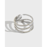 wholesale S925 Sterling Silver Korean-style Line Pattern Ring, INS Minimalist Multi-layer Three-line Smooth Surface Adjustable Open Ring for Women-Platinum [No. 14/Adjustable] Opening adjustable