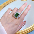 wholesale S925 Silver 10*14mm Rectangular Cabochon High Carbon Green Zircon Ring for Index Finger Cross-border-0-3