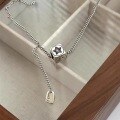 wholesale 925 Sterling Silver Light Luxury 3D Smiley Square Pendant Necklace for Women, Ins Small and Unique Design, Fashionable and Ethereal Collarbone Chain-0-2