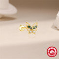 wholesale S925 Sterling Silver Natural Moss Agate Butterfly Diamond Accent Flat Threaded Ear Cartilage Stud-0-3