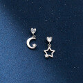 wholesale S925 Sterling Silver Inlaid Diamond Mini Star and Moon Asymmetric Earrings with Elegant Heart-shaped Design for Women M01997-0-2