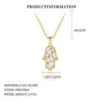 wholesale 925 Sterling Silver Women's Fatima Hand Necklace,，。-A4493_white zirconium_plated 18K yellow 925 silver