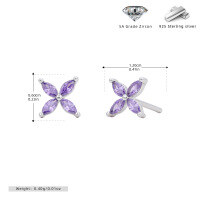 wholesale 925 Sterling Silver Colorful Zircon Flower Stud Earrings For Women-925 silver plated with platinum + purple zirconium 925 silver