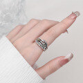wholesale S925 Sterling Silver Exaggerated Knuckle Skeleton Head 3D Pattern Hip-Hop Open Ring-0-3