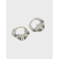 wholesale S925 Sterling Silver YH367 Korean Japanese Earrings Hoop Earrings Simple Vintage Aged Bead Stud Earrings for Women-Vintage Silver 925 Silver
