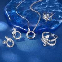 wholesale S925 Sterling Silver Animal Snake Series Ear Clip Earring Necklace Fashion Trendy Sweet and Cool INS Style Jewelry Set-Ear clips 925 silver