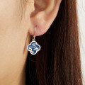 wholesale 925 Sterling Silver Blue Ceramic Four-Leaf Clover Earrings, Chinese Style Ear Accessories for Matilda Skirt and Qipao, Ancient Wind Earrings Wholesale-0-2