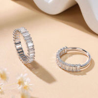 wholesale 18K Gold Plated Sterling Silver Cross-Border Hot-Selling 2*4mm Emerald-Cut Moissanite Ring for Women, Full-Circle Pavé Diamond Ring-Half Circle Diamond US 7