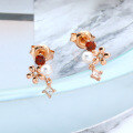 wholesale Rose Gold Plated 925 Sterling Silver Natural Pearl Floral Earrings, New Korean Trendy Girly Style Earrings-0-3