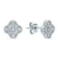 wholesale S925 sterling silver with zirconia four-leaf clover ear studs, fashionable and trendy niche design with a vintage feel-Silver>925 silver