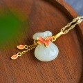 wholesale 925 silver gold-plated cold enamel money bag pendant with certified lucky bag and Hetian jade, featuring a niche retro Chinese style-0-3