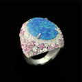 wholesale 925 Silver Gold-Plated Ring with High-Carbon Diamond, Imitation Opal, Blue-Green Dreamy Starry Sky, Retro and Versatile Women's Ring-0-0