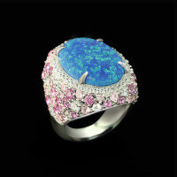 wholesale 925 Silver Gold-Plated Ring with High-Carbon Diamond, Imitation Opal, Blue-Green Dreamy Starry Sky, Retro and Versatile Women's Ring-Opal color 110 catties or less US size 6 (Hong Kong size 12-13 EU size 52) Ring length about 52mm