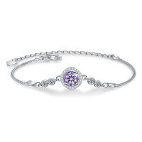 S925 Sterling Silver Moissanite Bubble Bead Bracelet for Women-1-carat purple moissanite