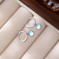 wholesale 925 Sterling Silver Circle Moonstone Earrings High-end Minimalist Ear Clips Women European and American Style Cross-Border Earrings-0-3