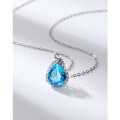 wholesale S925 Sterling Silver Waterdrop Aqua Zircon Necklace for Women, Minimalist Small Luxury Design, High-End Elegant Zircon Pendant Collarbone Chain-0-1