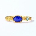 wholesale 925 Silver with 10K Gold Plated Japanese Retro Style Lapis Lazuli Geometric Ring for Women, Classic and Elegant Colored Gemstone Ring for Wholesale-0-0
