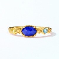 wholesale 925 Silver with 10K Gold Plated Japanese Retro Style Lapis Lazuli Geometric Ring for Women, Classic and Elegant Colored Gemstone Ring for Wholesale-Lapis Lazuli Adjustable opening