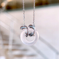 wholesale S925 Sterling Silver Koi Fish Pendant Necklace, Women's New Chinese Style Minimalist Lucky Carved Jadeite Collarbone Chain-Peaceful Koi Carp Necklace/Approx. 2.8g&gt;TL014613 Sterling Silver