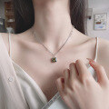 wholesale S925 Sterling Silver Chained Green Square Zircon Necklace, Fairy Tale-Inspired Sweet and Edgy Collarbone Chain-0-0