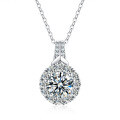 S925 Silver Pendant with 2-Carat Moissanite Necklace, Women's Fashion Round Bezel Pendant-0-3
