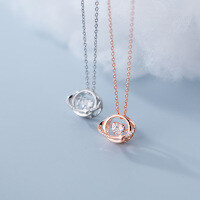 wholesale S925 silver celestial planet necklace, Korean-style minimalist hollow star cosmic pendant collarbone chain D8036-S925 silver necklace silver>925 silver