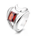 wholesale S925 Sterling Silver European and American Cross-Border Exaggerated Red Zircon Geometric Irregular Unisex Open Ring-0-4