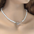 wholesale 925 Sterling Silver Natural Freshwater Pearl Rice Bead Necklace with Heart OT Clasp Cross Chain, Hot-Selling Overseas High-End Jewelry for Women-0-1