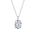 wholesale 925 Sterling Silver 1ct 8A Zircon Necklace for Women, High-End Classic Four-Prong Pendant Collarbone Chain Wholesale-0-8