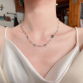 wholesale S925 Sterling Silver Creative Spliced Chain with Black Zircon Star Pendant French Internet-Famous Style Versatile Necklace for Women-0-0