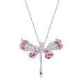 wholesale S925 silver cross-border hot-selling dragonfly-shaped light pink high-carbon diamond pendant fully set with colored diamonds, a unique European and American-style collarbone necklace-0-5