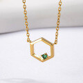 wholesale S925 Sterling Silver Hexagonal Design with Green Zircon Inlay, Fashionable High-End Minimalist Ins Style-0-1